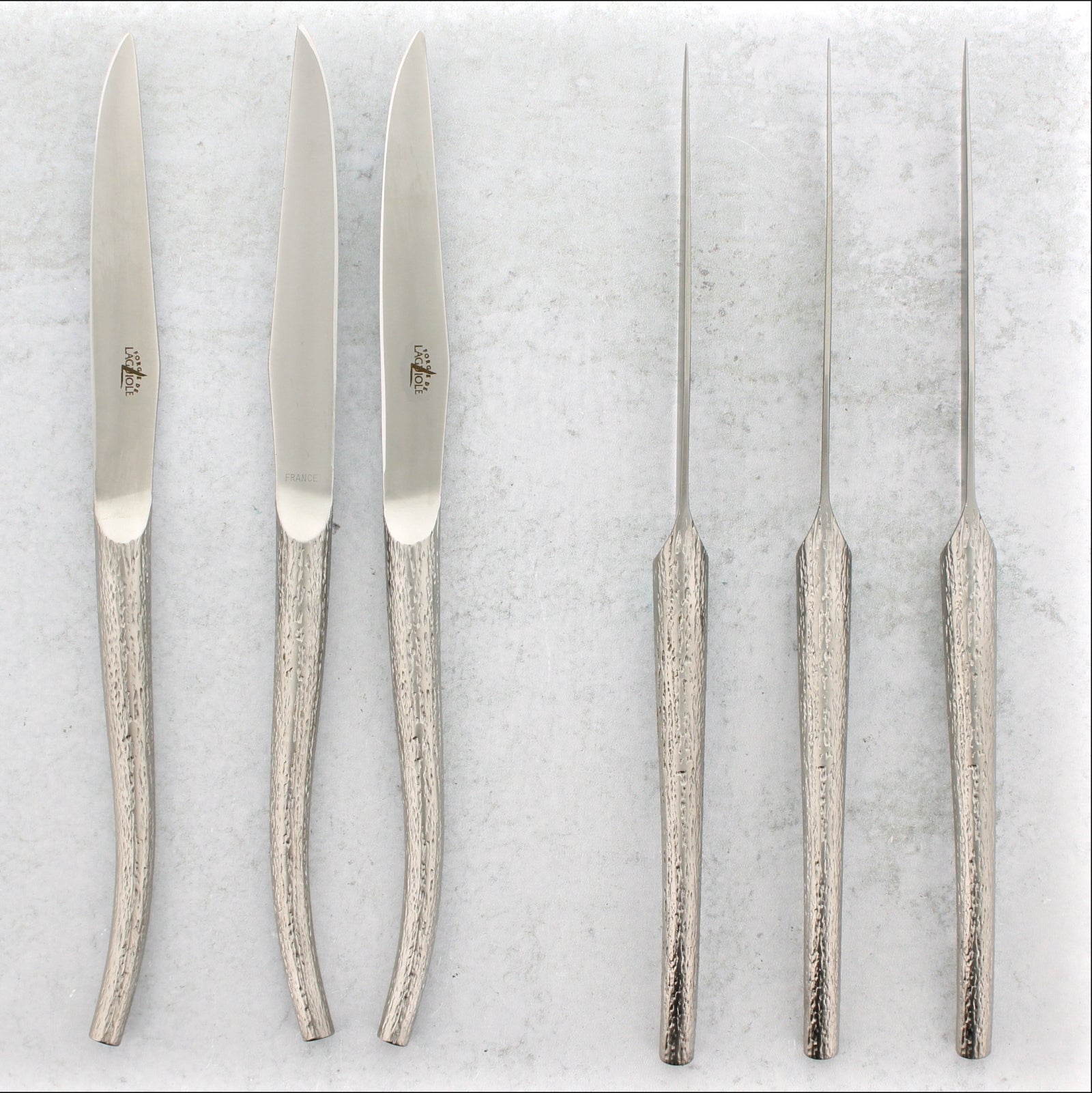 Philippe STARCK Set of 6 LOG table knives -Tree Bark Aspect