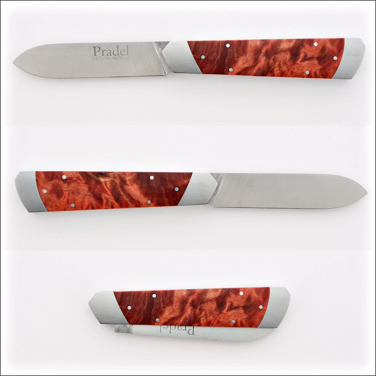 Pradel Knife Red Poplar Burl Handle &amp; Lock-Back by Fontenille Pataud