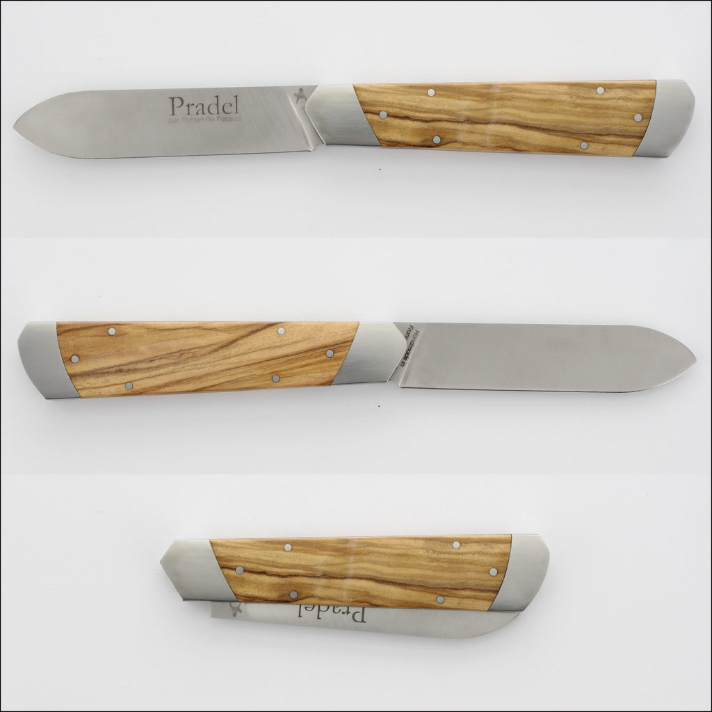 Pradel Folding Knife Olive Wood Handle & Hidden Lock-Back