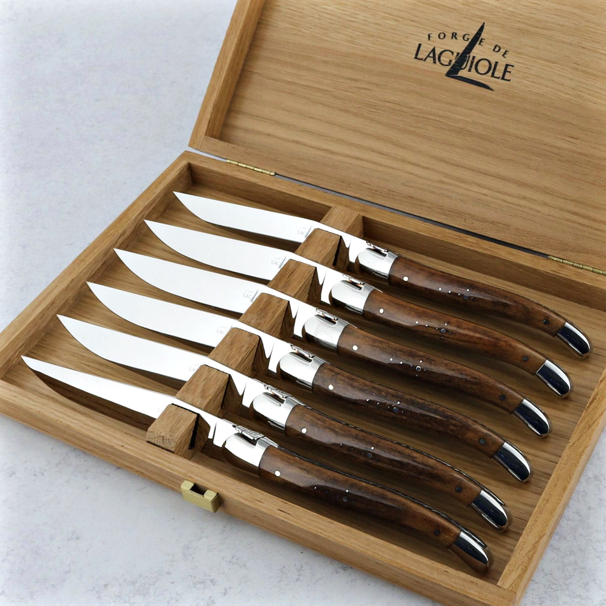 Forge de Laguiole Hand-Dyed Cattle Bone Steak Knives - Luxury Presentation Set