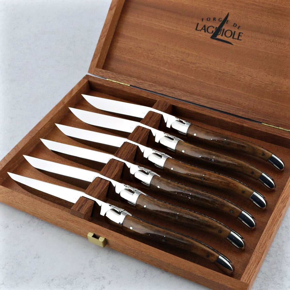 Forge de Laguiole Hand-Dyed Cattle Bone Steak Knives - Luxury Presentation Set