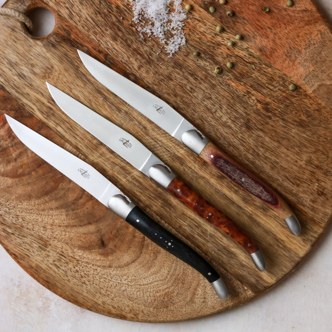 Forge de Laguiole Oak Barrel Wood Steak Knives - Brushed