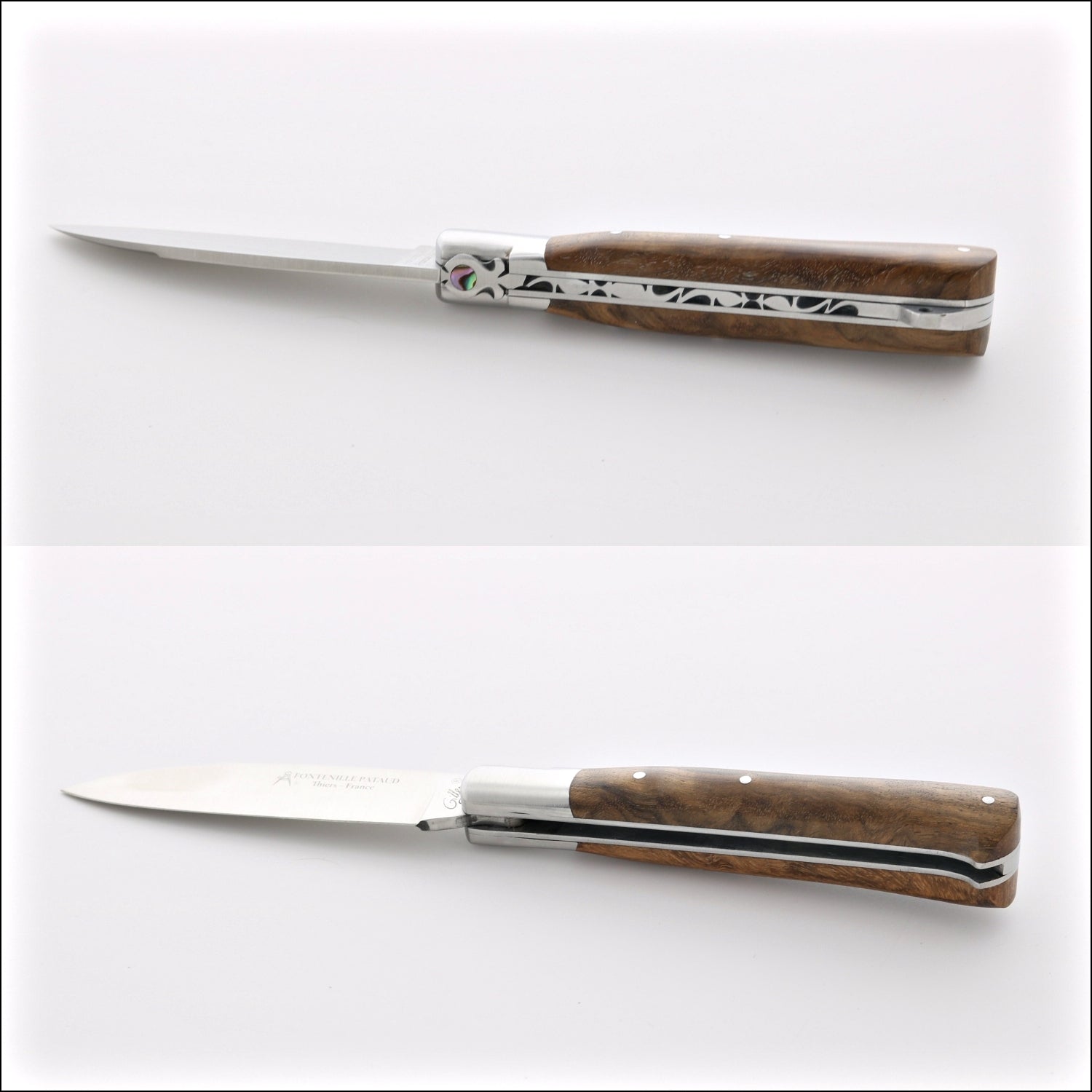 5 Coqs Pocket Knife - Ram Horn & Mother of Pearl Inlay - Laguiole Imports
