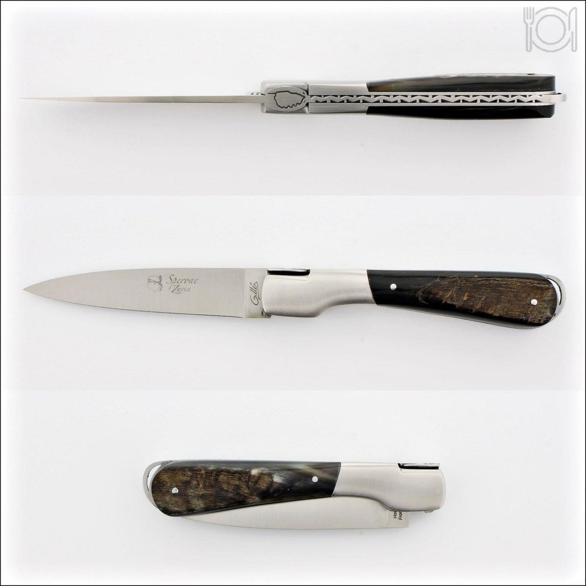 Corsican Sperone Pocket Knife Dark Ram Horn Tip