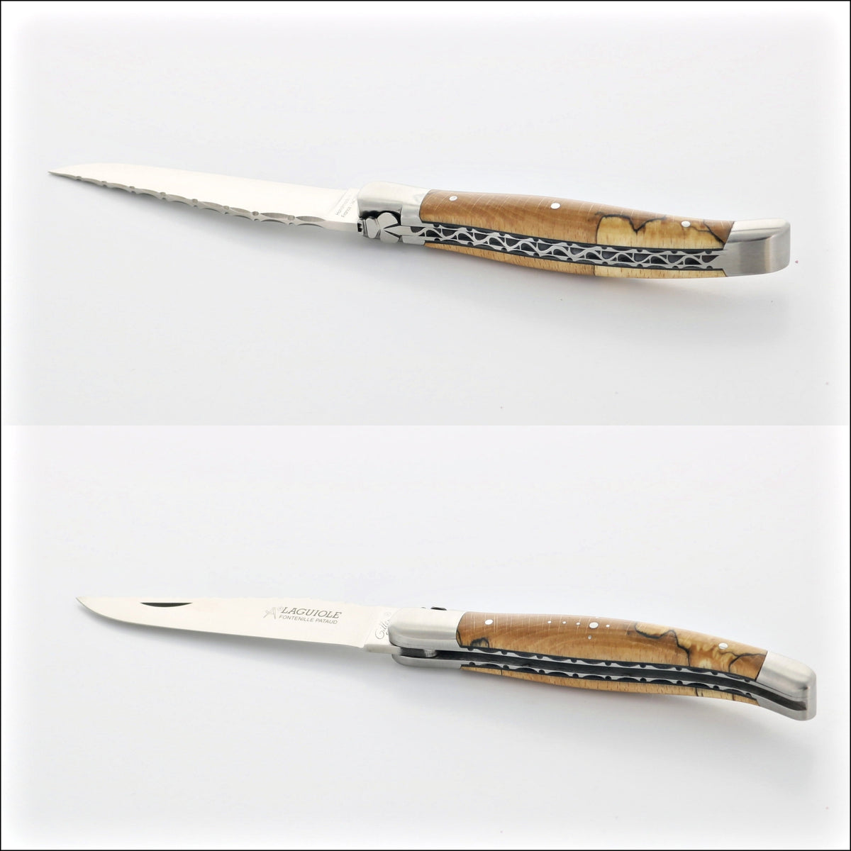 Laguiole Traditional Knife 12 cm Guilloche Burled Beech End Grain