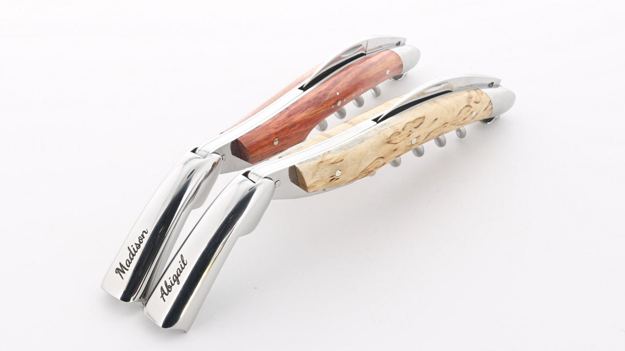 two forge de laguiole corkscrew engraved with the names: madison and abigail