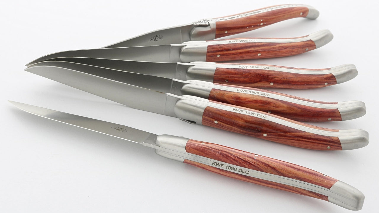 Forge de Laguiole Silver Stainless Steel Horn Tip Handle 6 Piece Steak Knife Set | Brown | Kathy Kuo Home