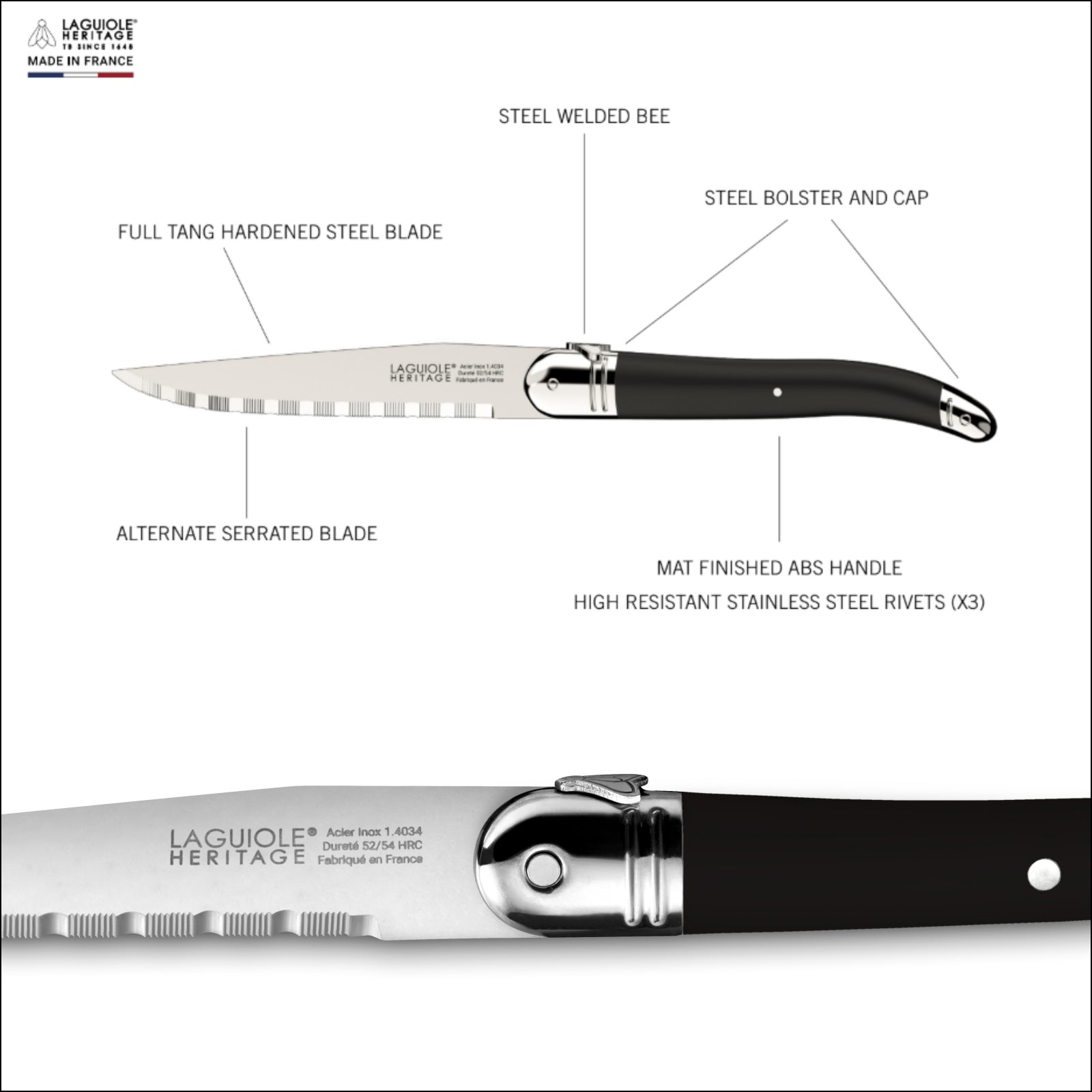 Laguiole Heritage® Steak Knives - Access Series - Deep Blue Handle