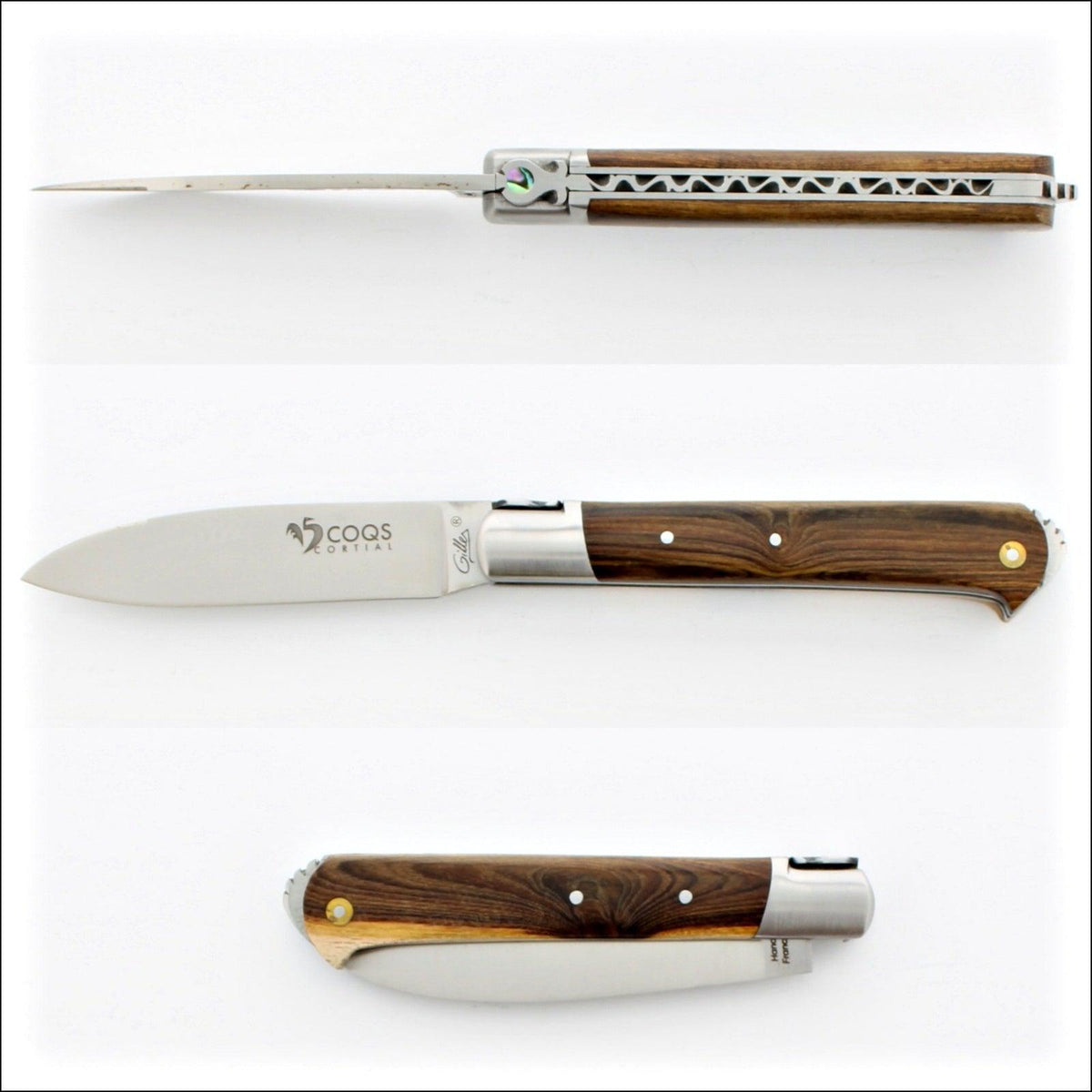 5 Coqs Pocket Knife - Pistachio wood &amp; Mother of Pearl Inlay