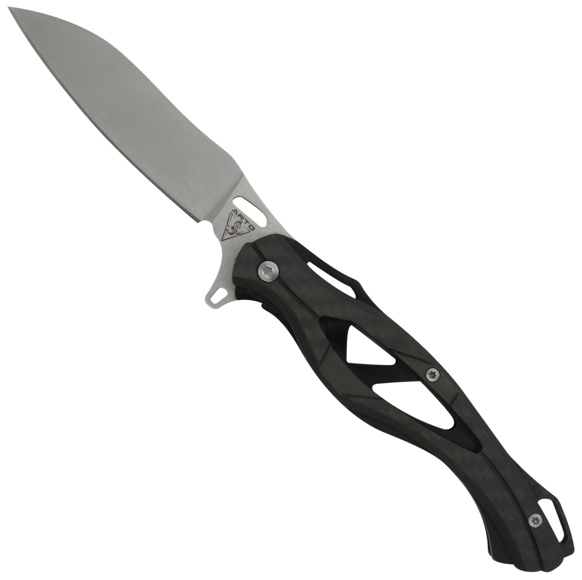 AR1890 Carbon Fiber Handle Stonewash Flipper Knife-Linerlock