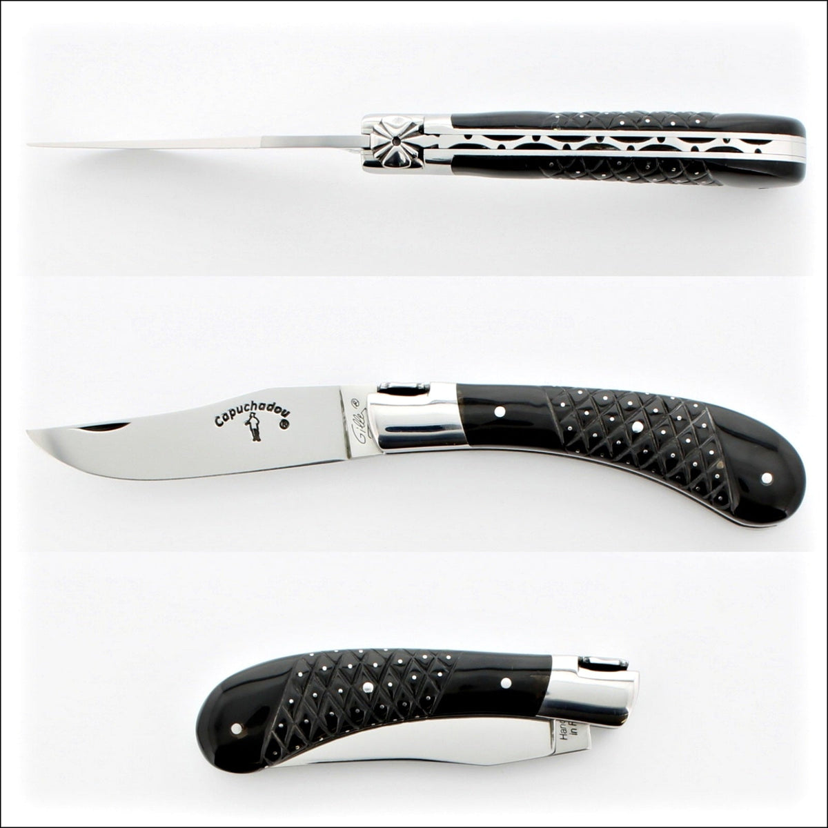Capuchadou 10 cm Folding knife Studded Black Horn Tip