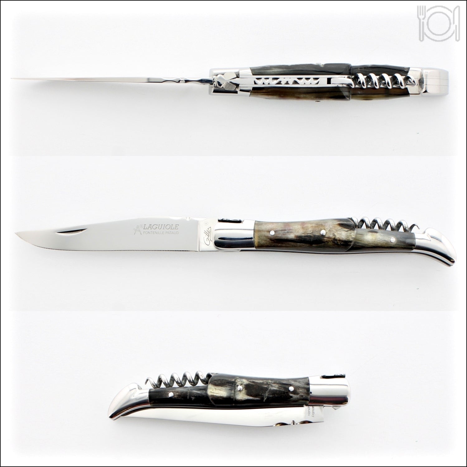 Fontenille Pataud Classic Laguiole Corkscrew Knife Dark Ram Horn Handle -  Laguiole Imports