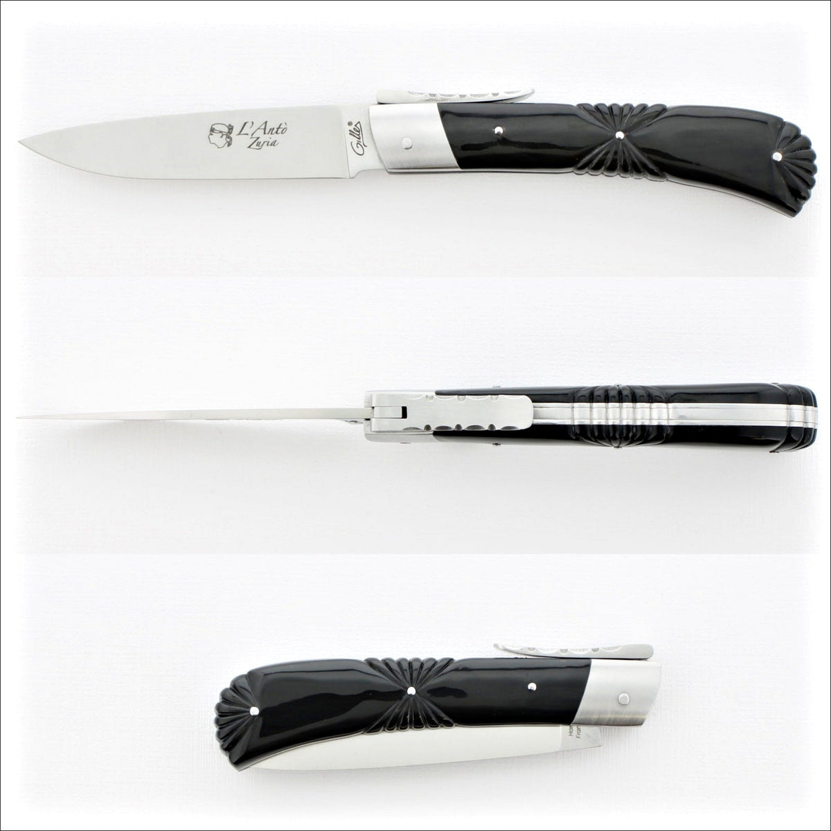 Corsican L&#39; Antò Sculpted Handle Knife - Black Horn Tip