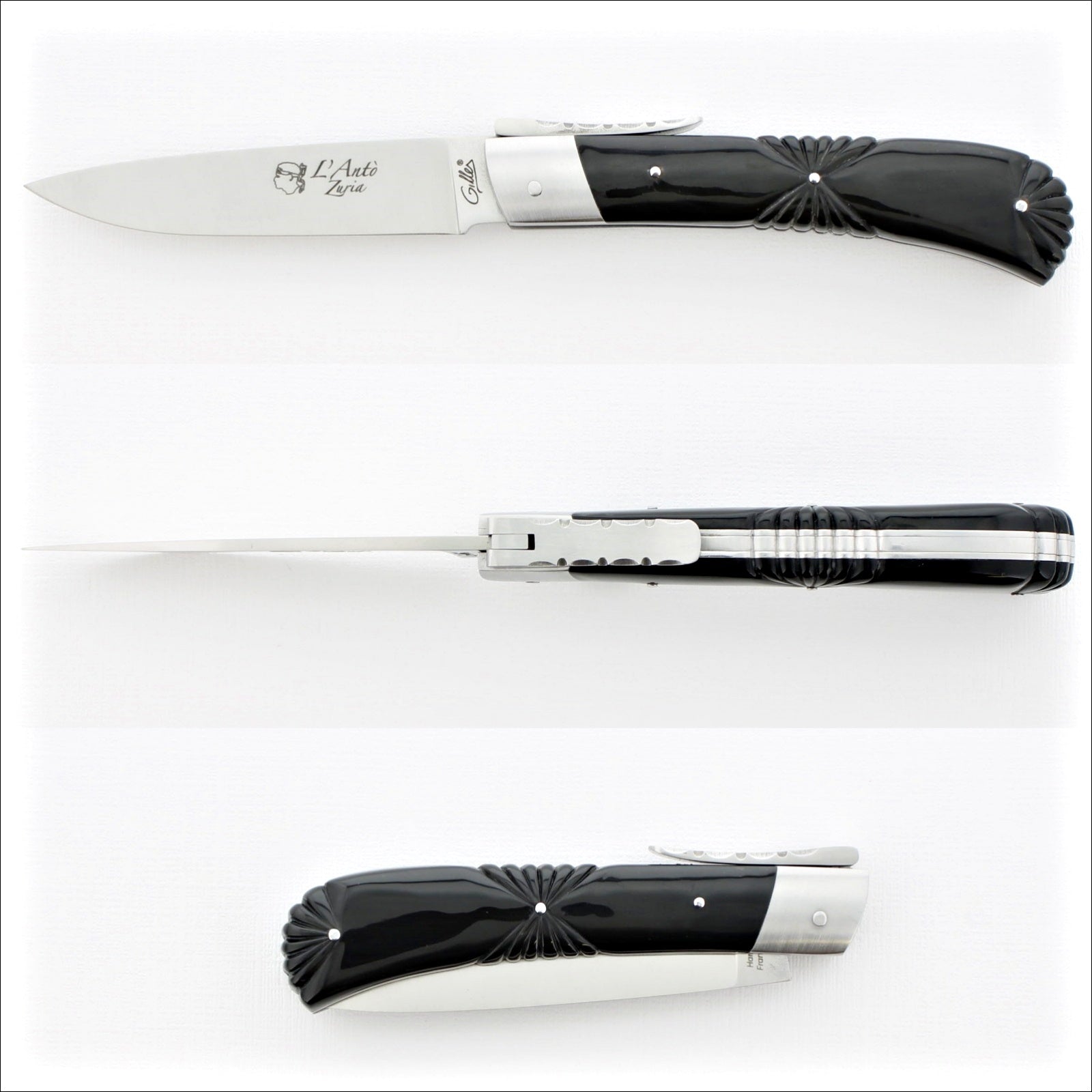Corsican L' Antò Sculpted Handle Knife - Black Horn Tip