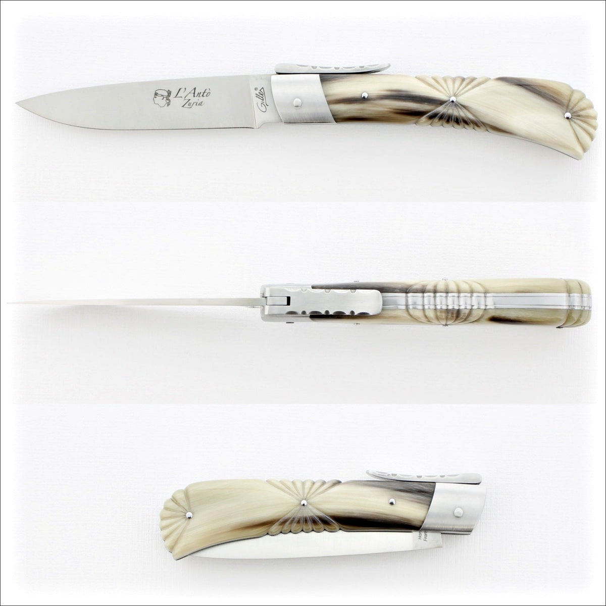 Corsican L&#39; Antò Sculpted Handle Knife - Flamed Horn Tip