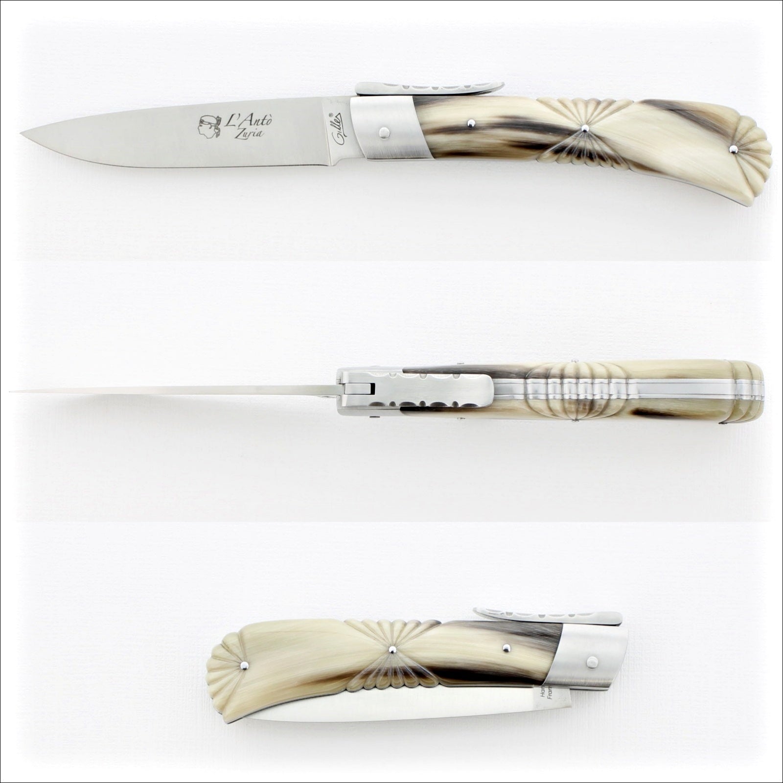 Corsican L' Antò Sculpted Handle Knife - Flamed Horn Tip