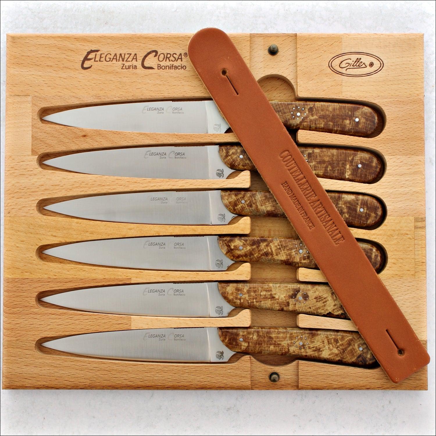 Eleganza Corsa Steak Knives - Burled Beech End Grain - Set of 6