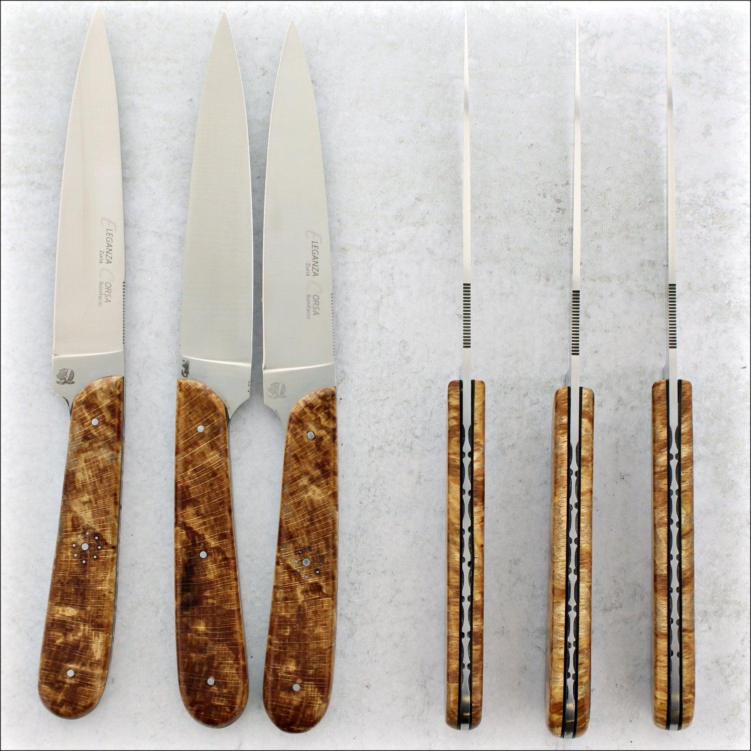 Eleganza Corsa Steak Knives - Burled Beech End Grain - Set of 6