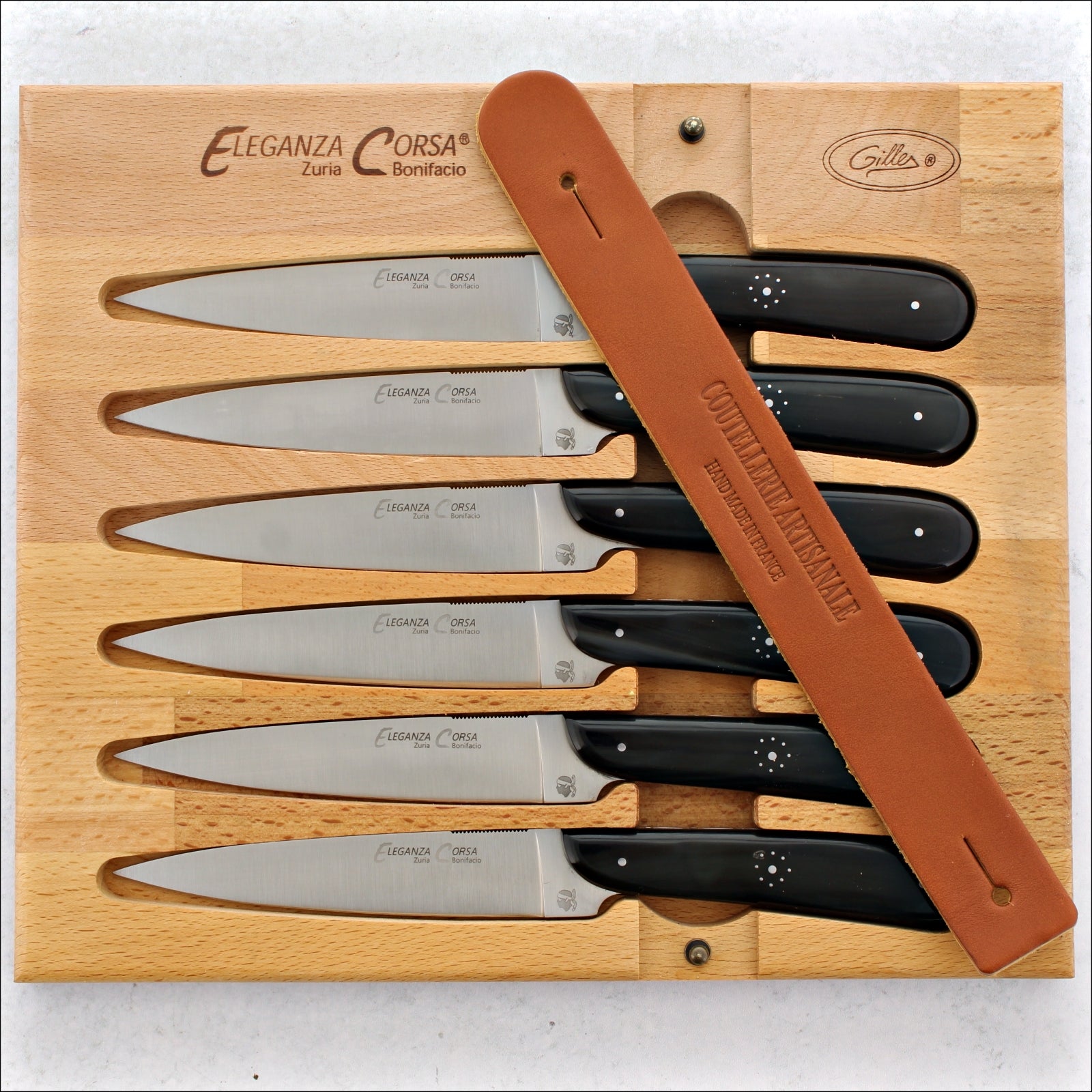 Eleganza Corsa Steak Knives - Dark Horn Tip - Set of 6