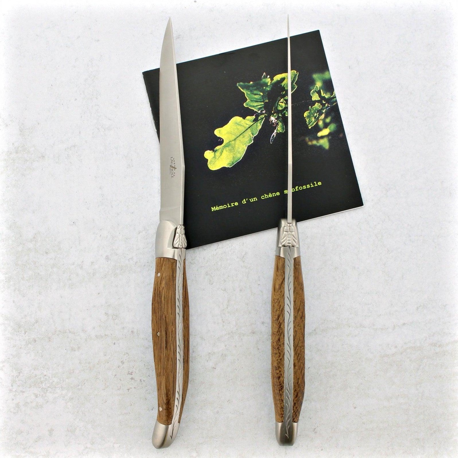 Forge de Laguiole 5000 Years Old Sub Fossilized Oak Bark Steak Knives - Brushed