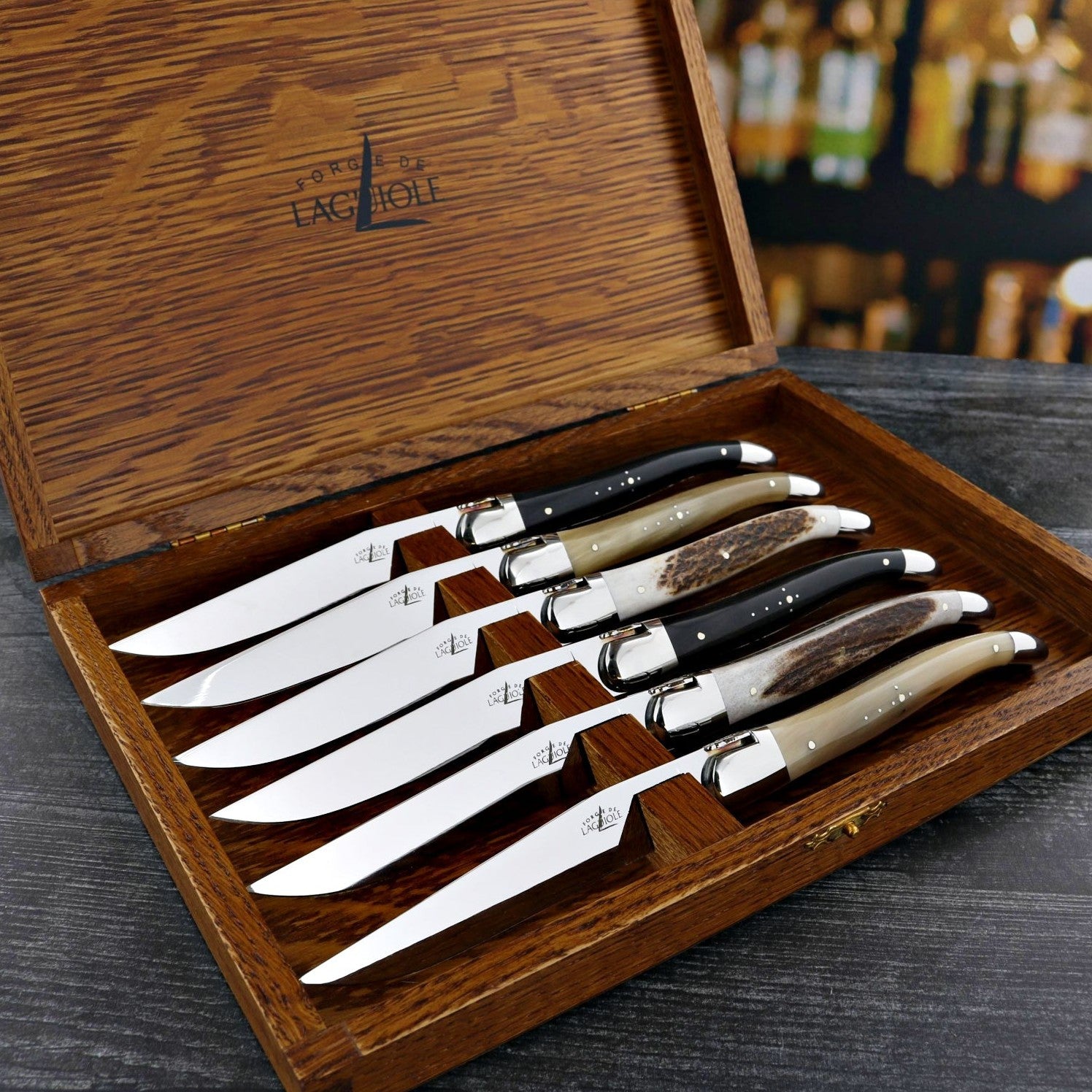 Forge de Laguiole Assorted Animalia Steak Knives in Wooden Box