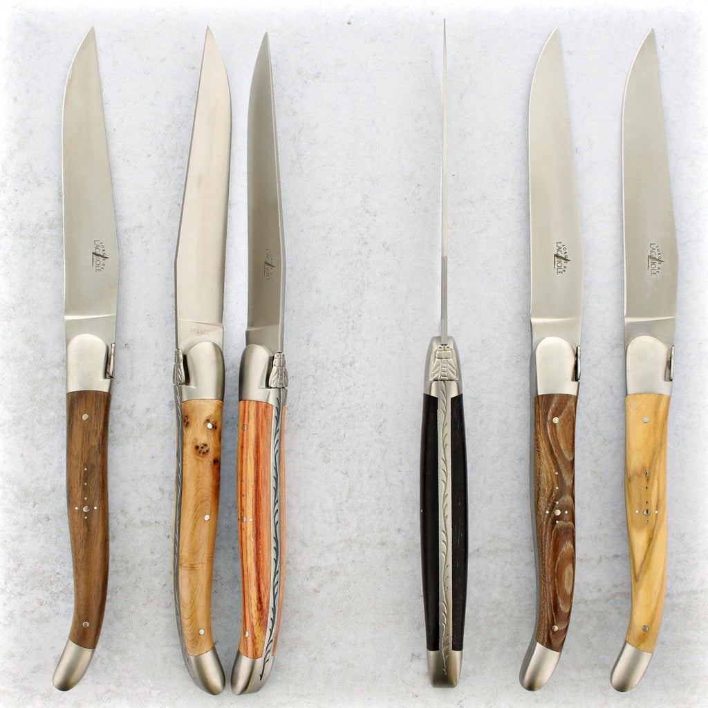 Laguiole Steak Knives Set of 6pc set Assorted Wood Handle Shiny Finish -  Forge de Laguiole USA