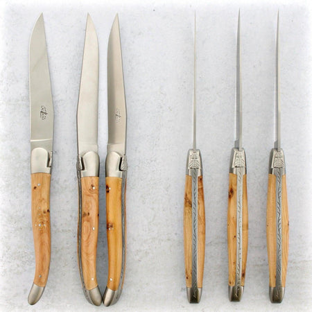 Forge de Laguiole Juniper Wood Steak Knives - Brushed - Laguiole
