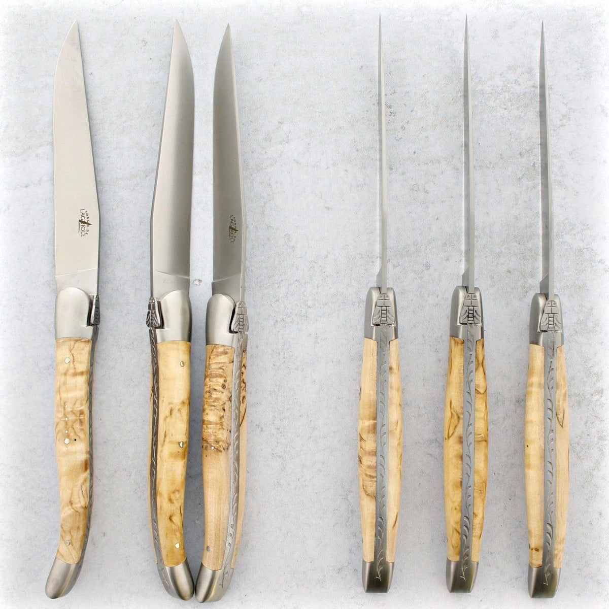Forge de Laguiole Karelian Birch Steak Knives - Brushed