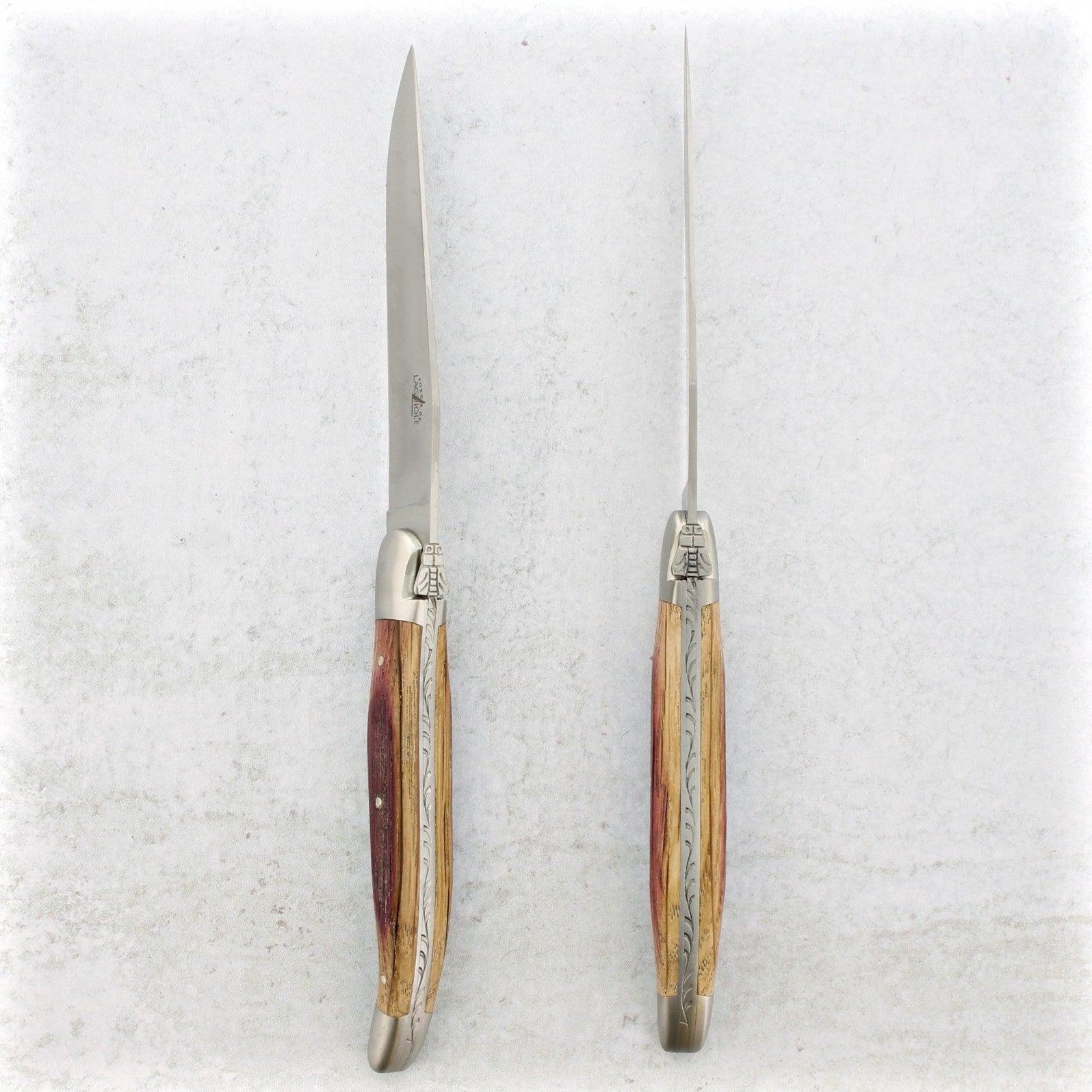 Forge de Laguiole Oak Barrel Wood Steak Knives - Brushed