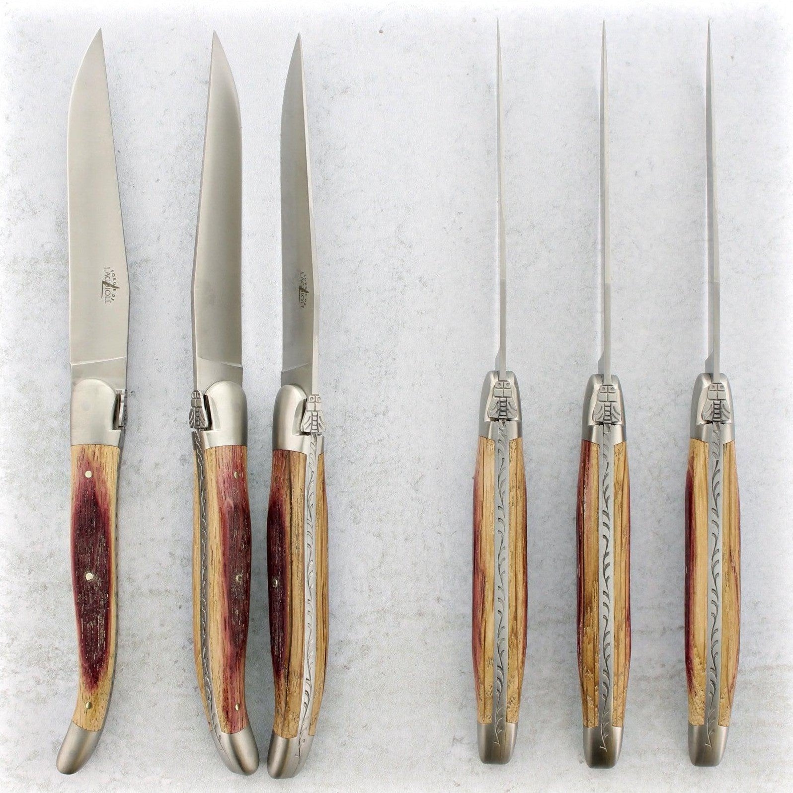 Forge de Laguiole Oak Barrel Wood Steak Knives - Brushed