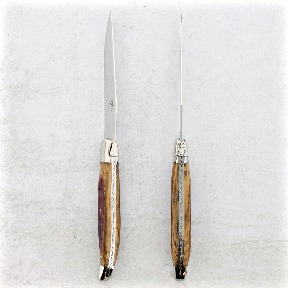 Forge de Laguiole Oak Barrel Wood Steak Knives - Shiny