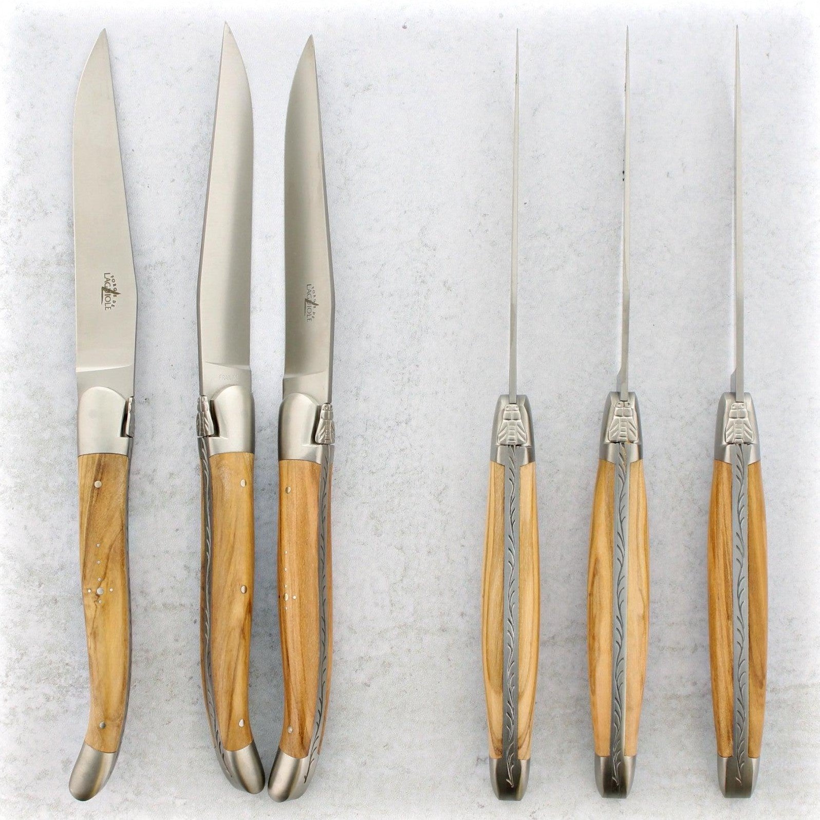 Forge de Laguiole Olive Wood Steak Knives - Brushed