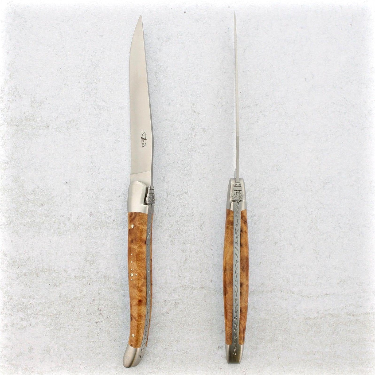 Forge de Laguiole Thuya Burl Steak Knives - Brushed