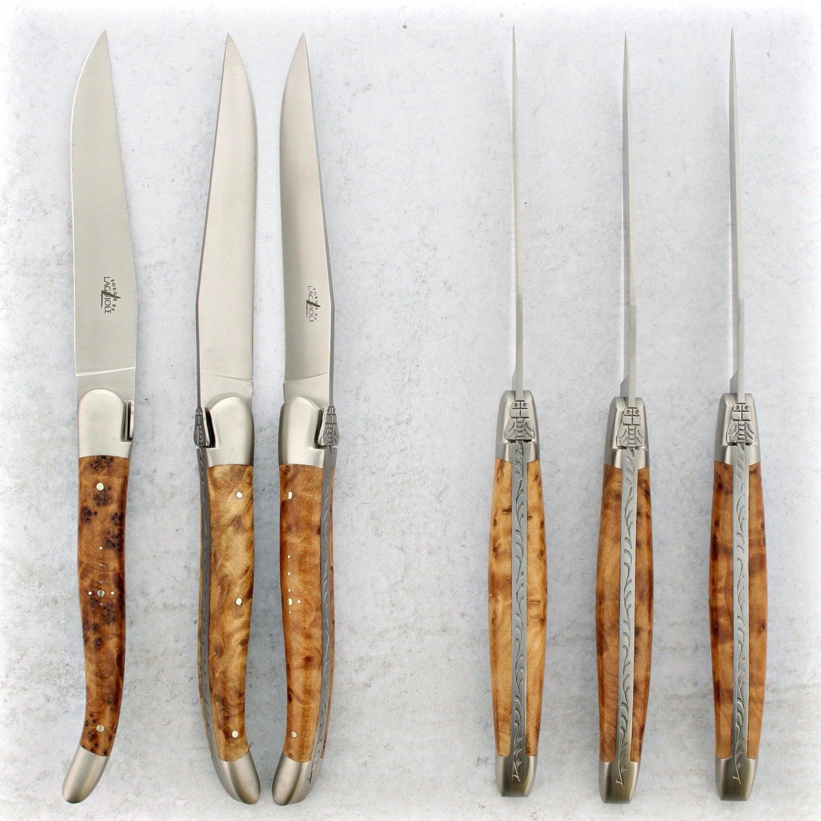 Forge de Laguiole Thuya Burl Steak Knives - Brushed