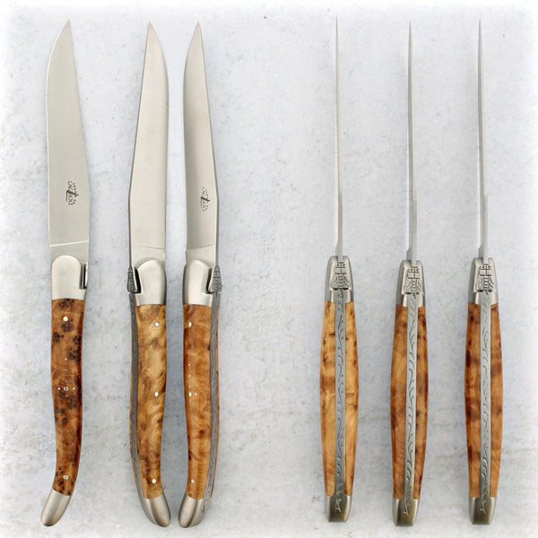 Forge de Laguiole Thuya Burl Steak Knives - Brushed