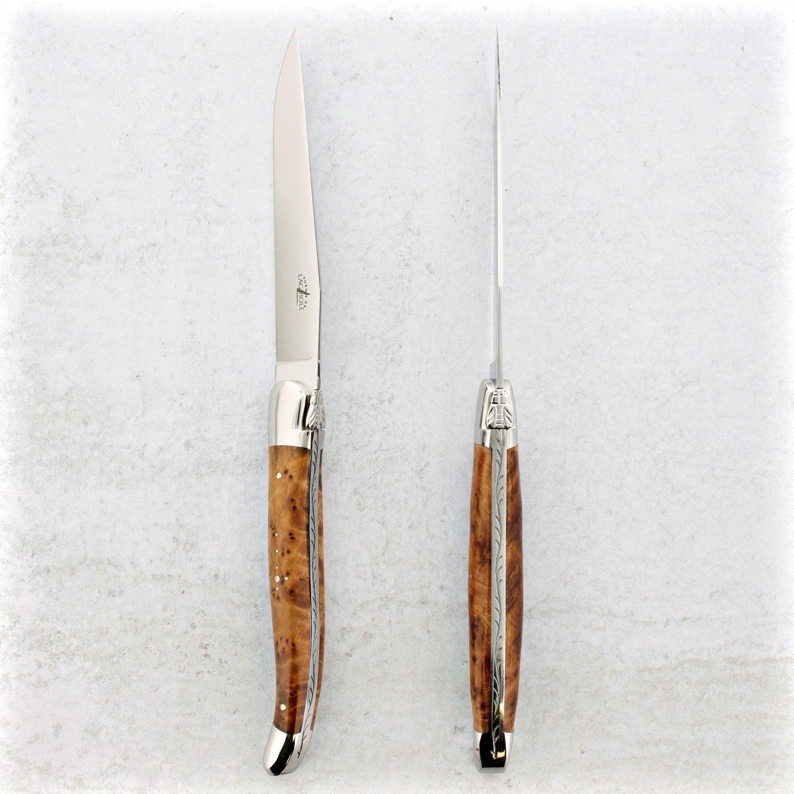 Set of 6 Laguiole en Aubrac Steak Knives Pressed Horn/Brass