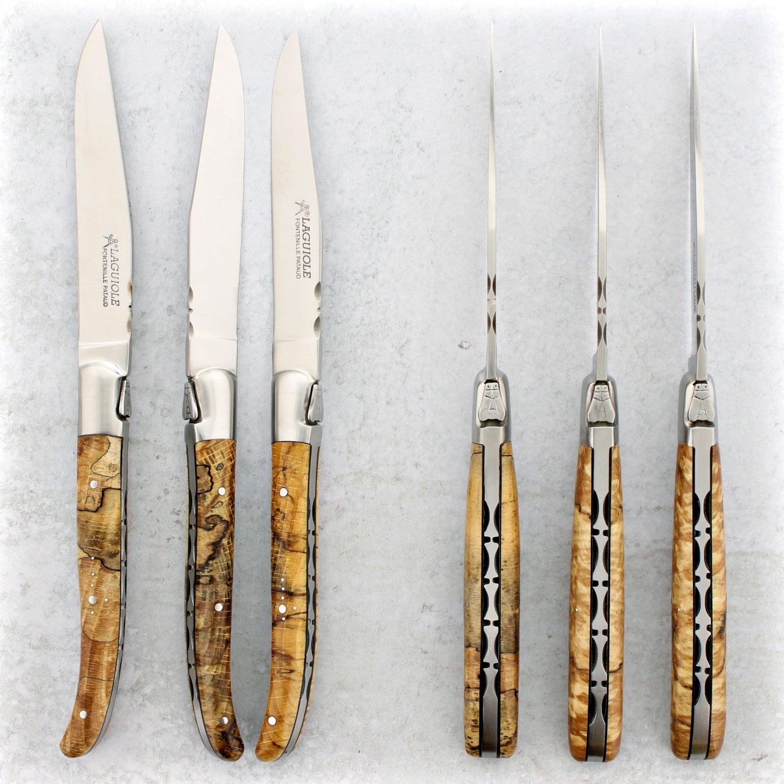 Laguiole Forged Steak Knives Burled Beech End Grain
