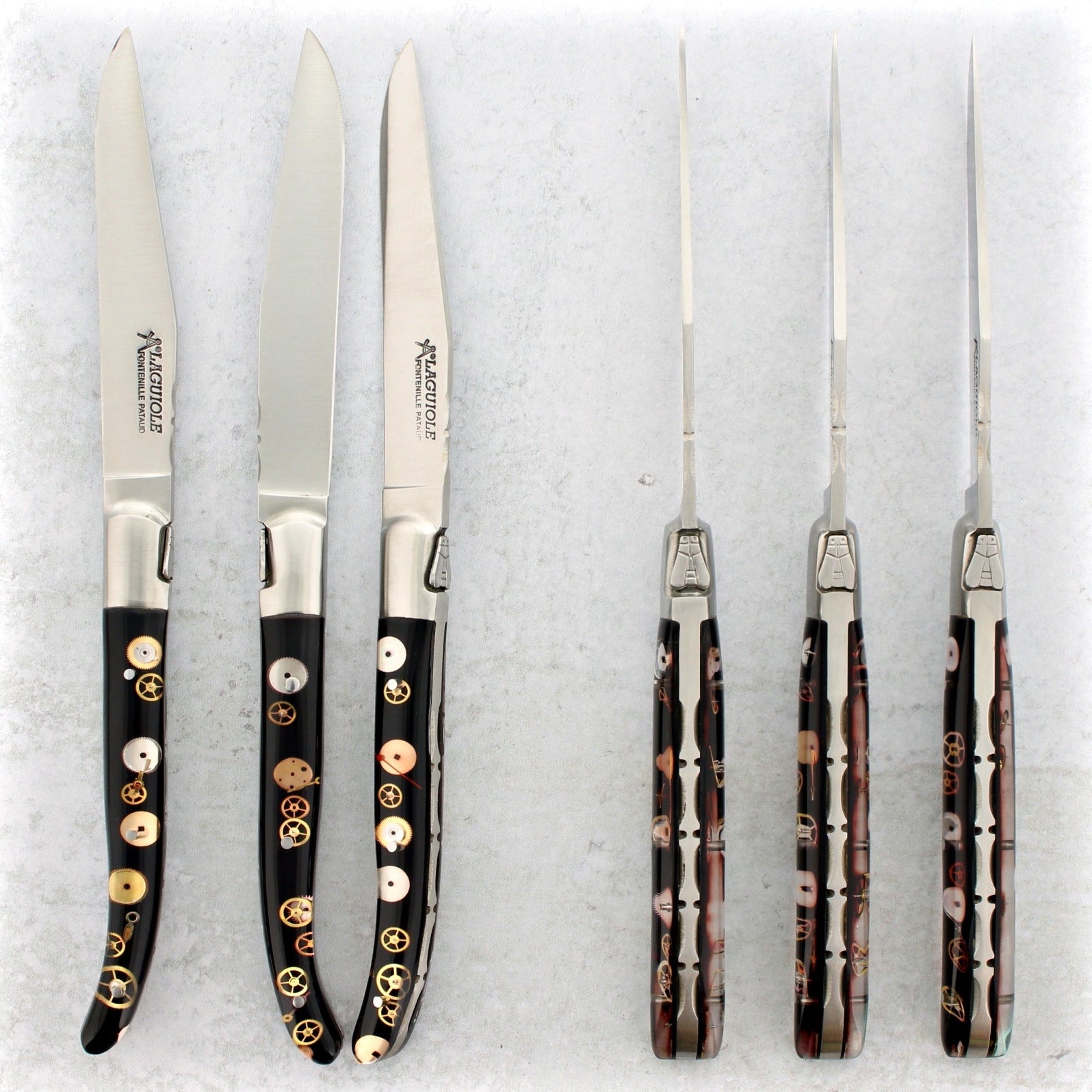 Laguiole Forged Steak Knives Genuine Timepiece Gears Inlay