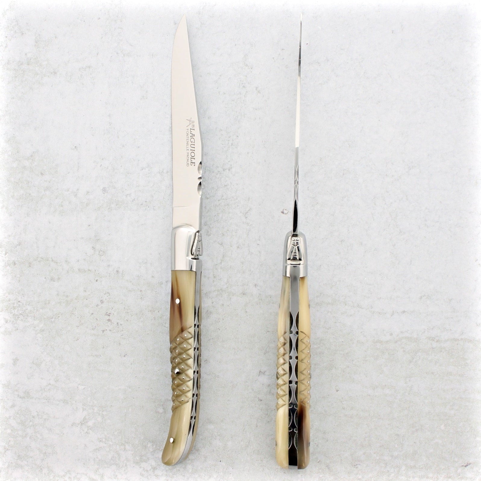 Laguiole Forged Steak Knives Studded Horn Tip - Set of 2