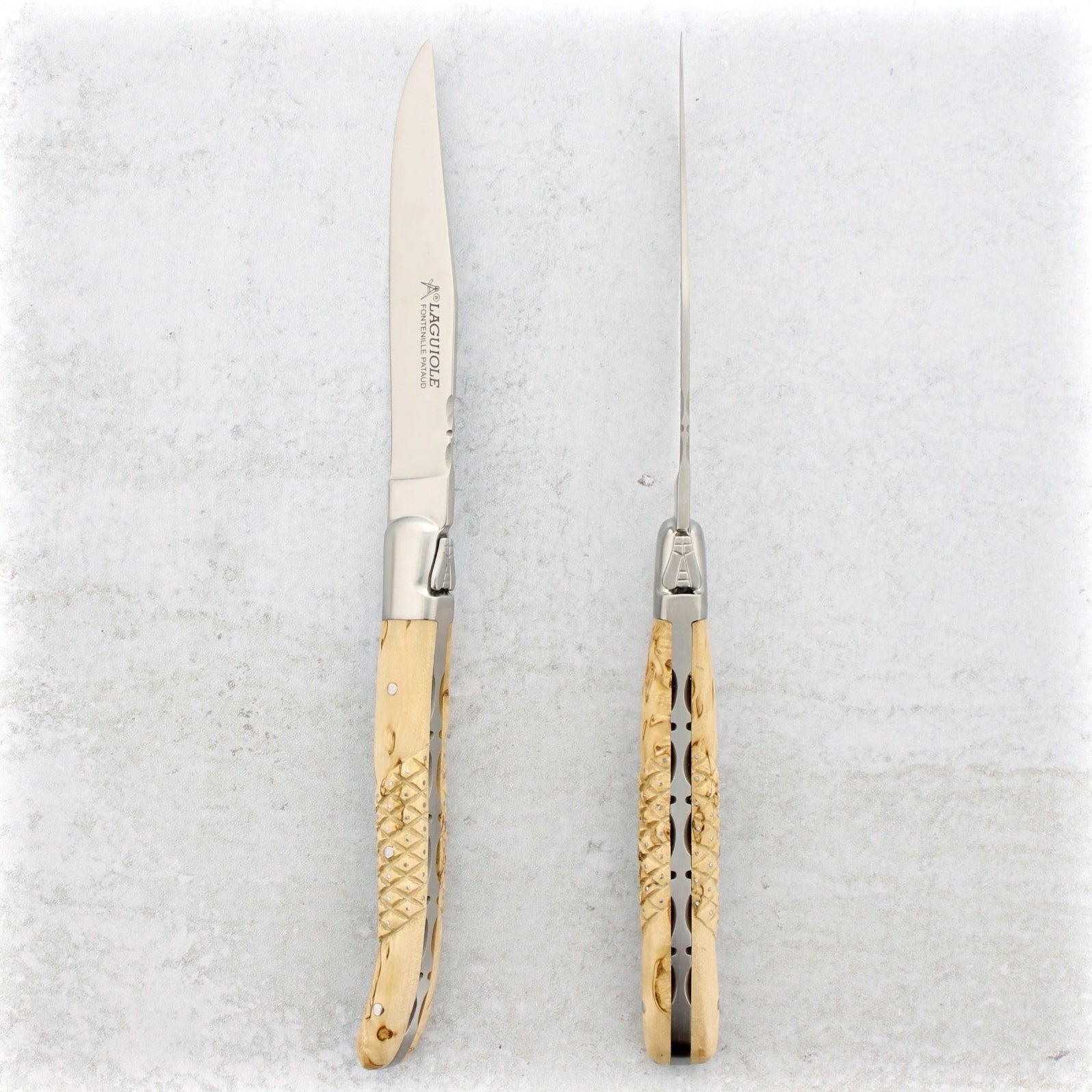 Laguiole Forged Steak Knives Studded Karelian Birch - Set of 2