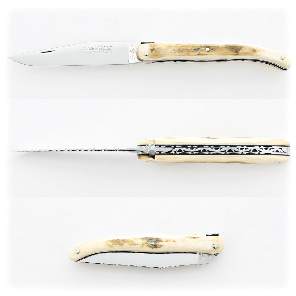 Laguiole Full Handle 11 cm Guilloche Fossilized Mammoth Ivory