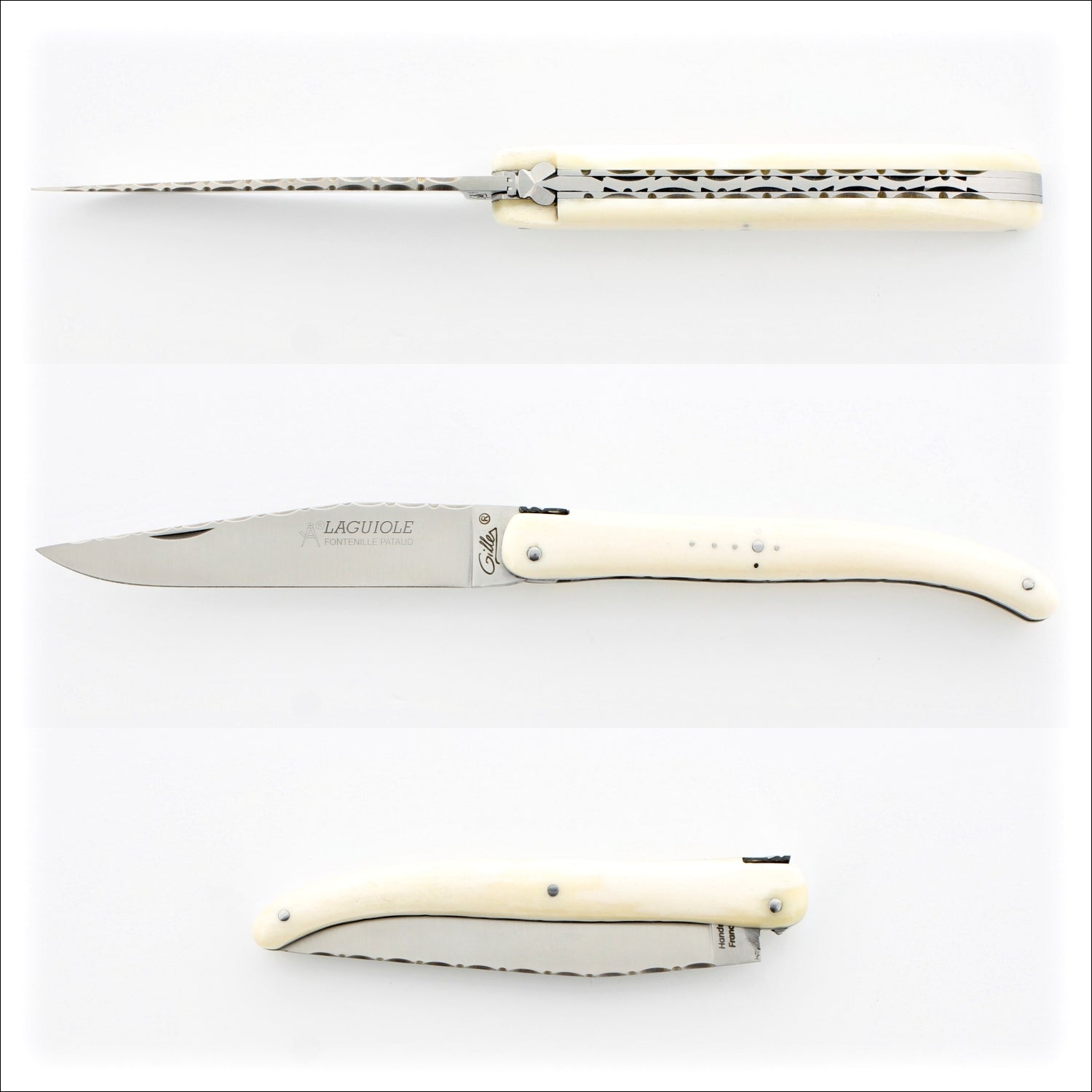 Laguiole Full Handle 11 cm Guilloche Pocket Knife Cattle Bone