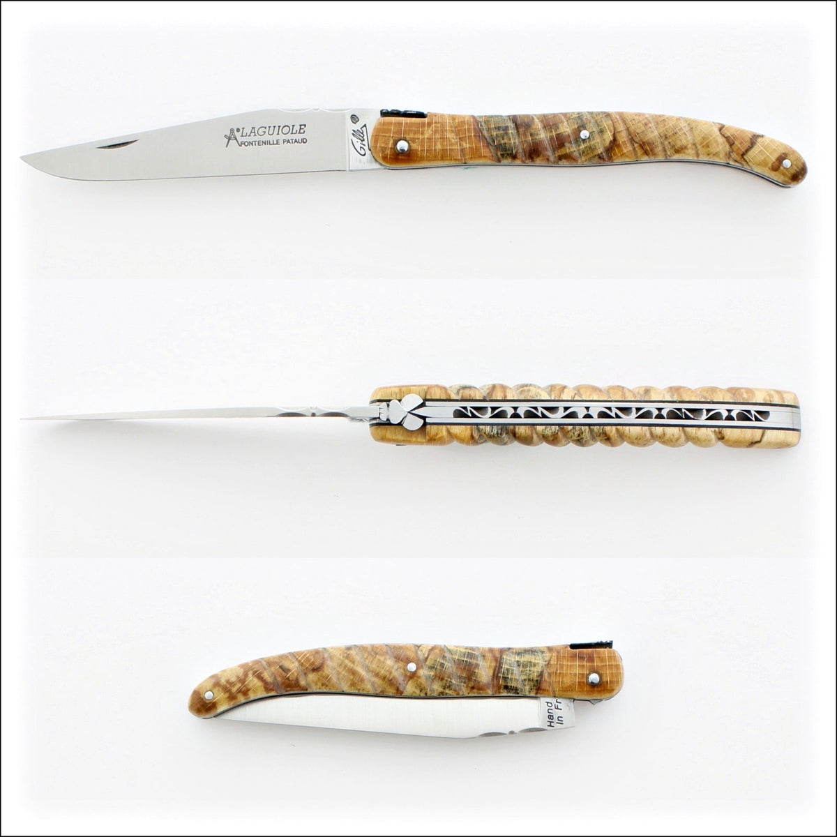 Laguiole Full Handle 12 cm Pocket Knife Rope Burled Beech End Grain