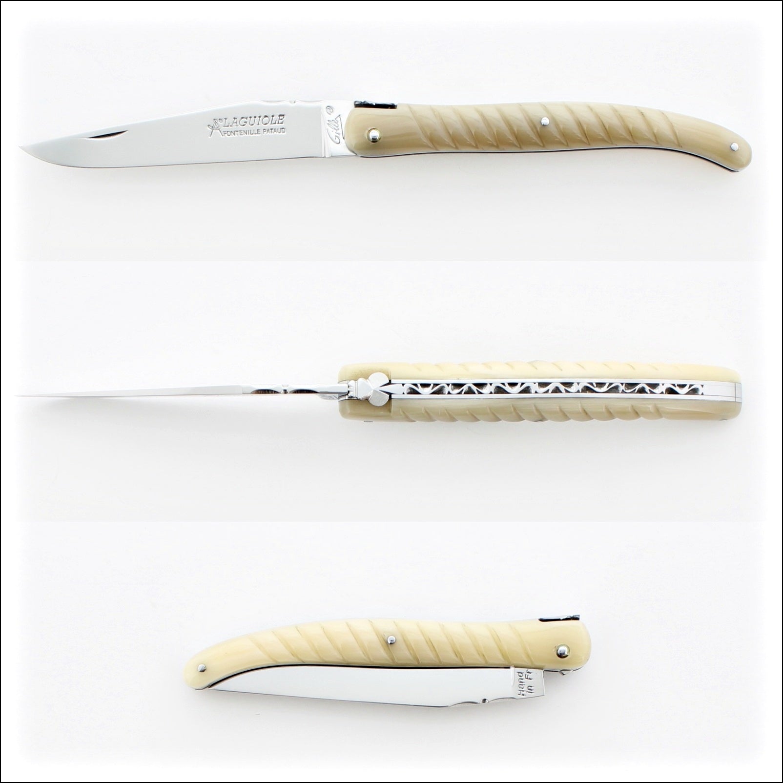 Laguiole Full Handle 12 cm Pocket Knife Rope Horn tip -B