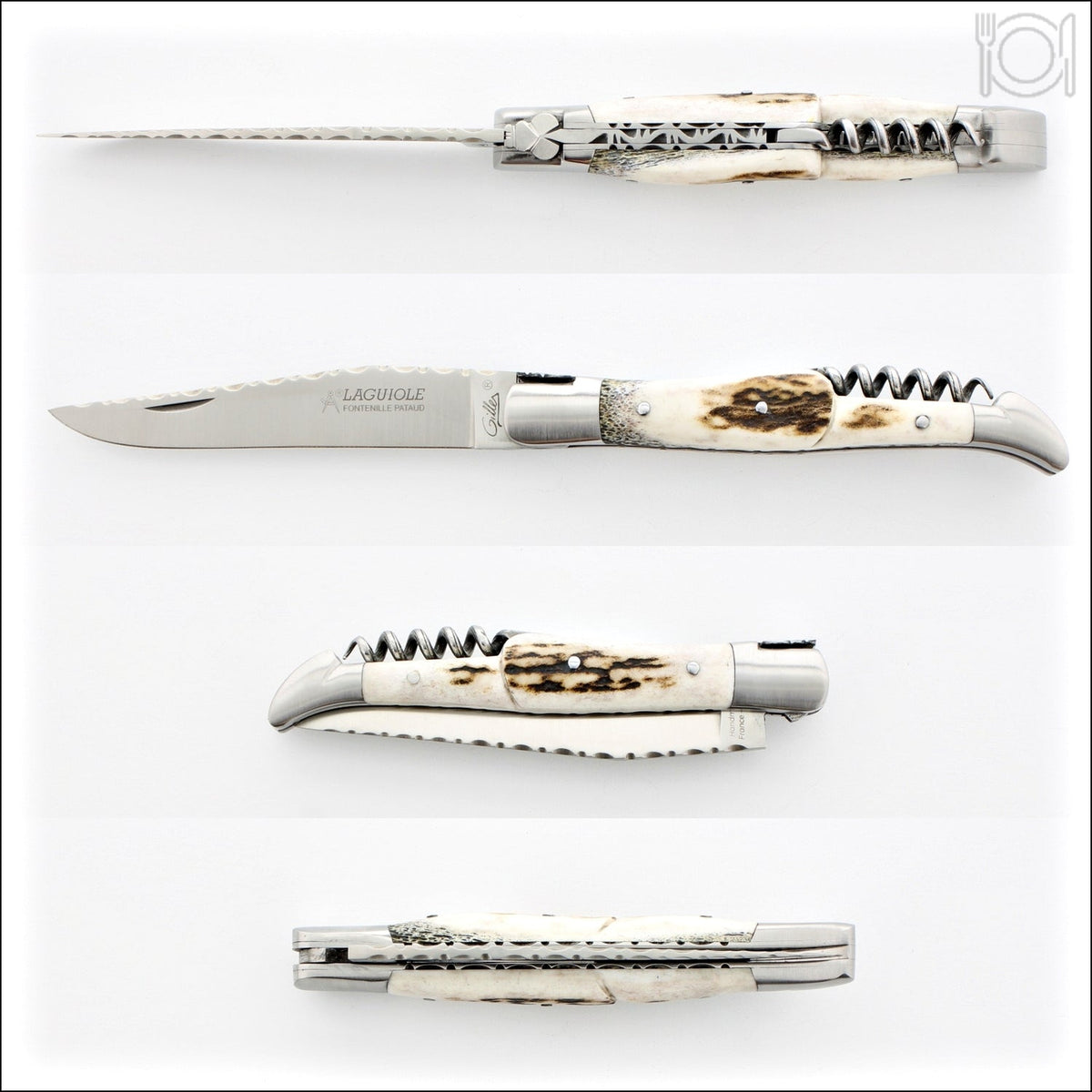 Laguiole Guilloche Corkscrew Knife - Deer Stag Handle