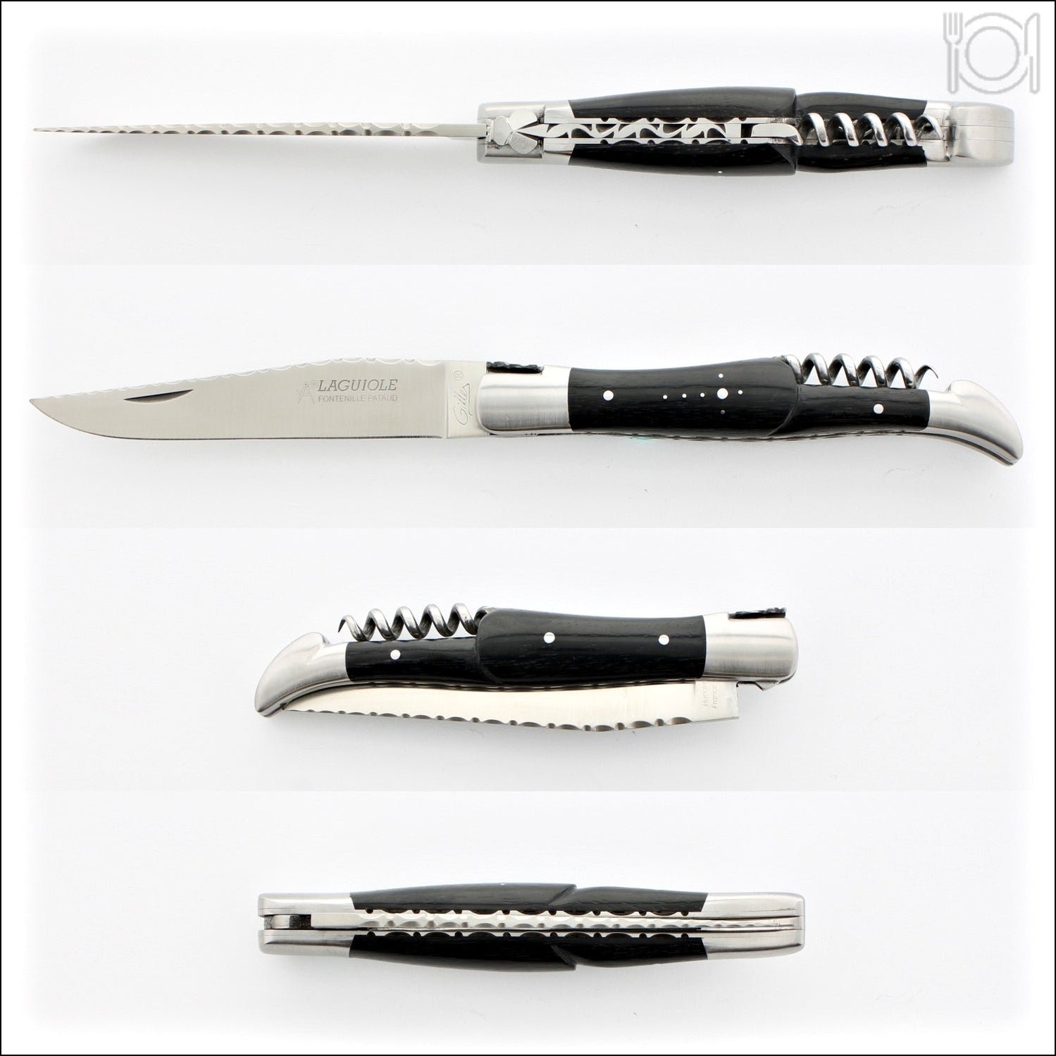 Laguiole Guilloche Corkscrew Knife - Ebony Handle