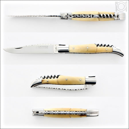 Laguiole Guilloche Corkscrew Knife - Horn Tip Handle - Laguiole