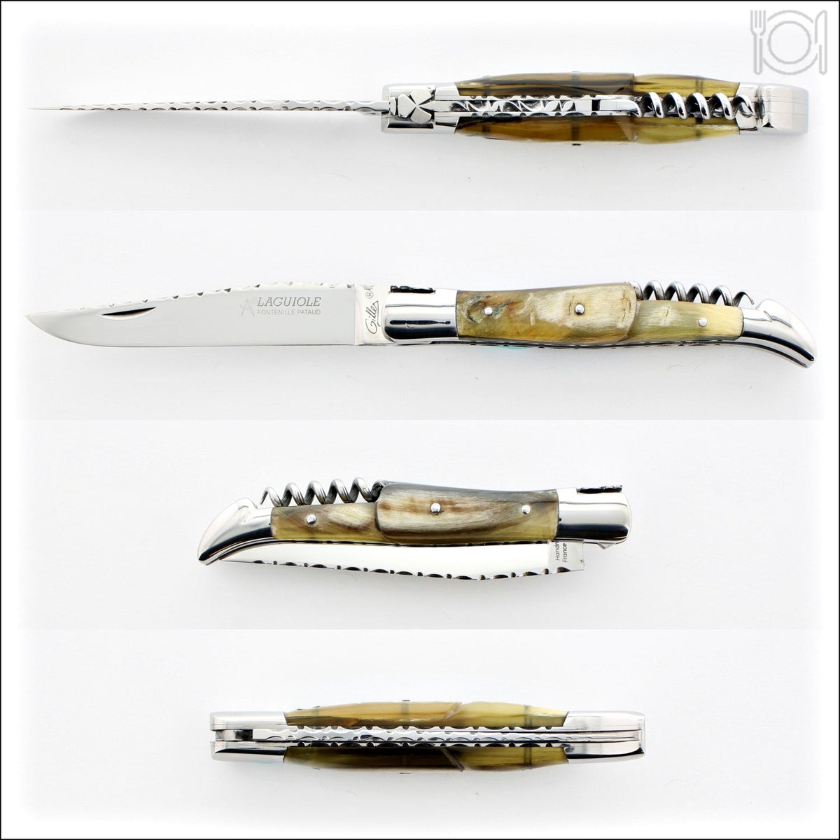 Laguiole Guilloche Corkscrew Knife - Ram Horn Handle