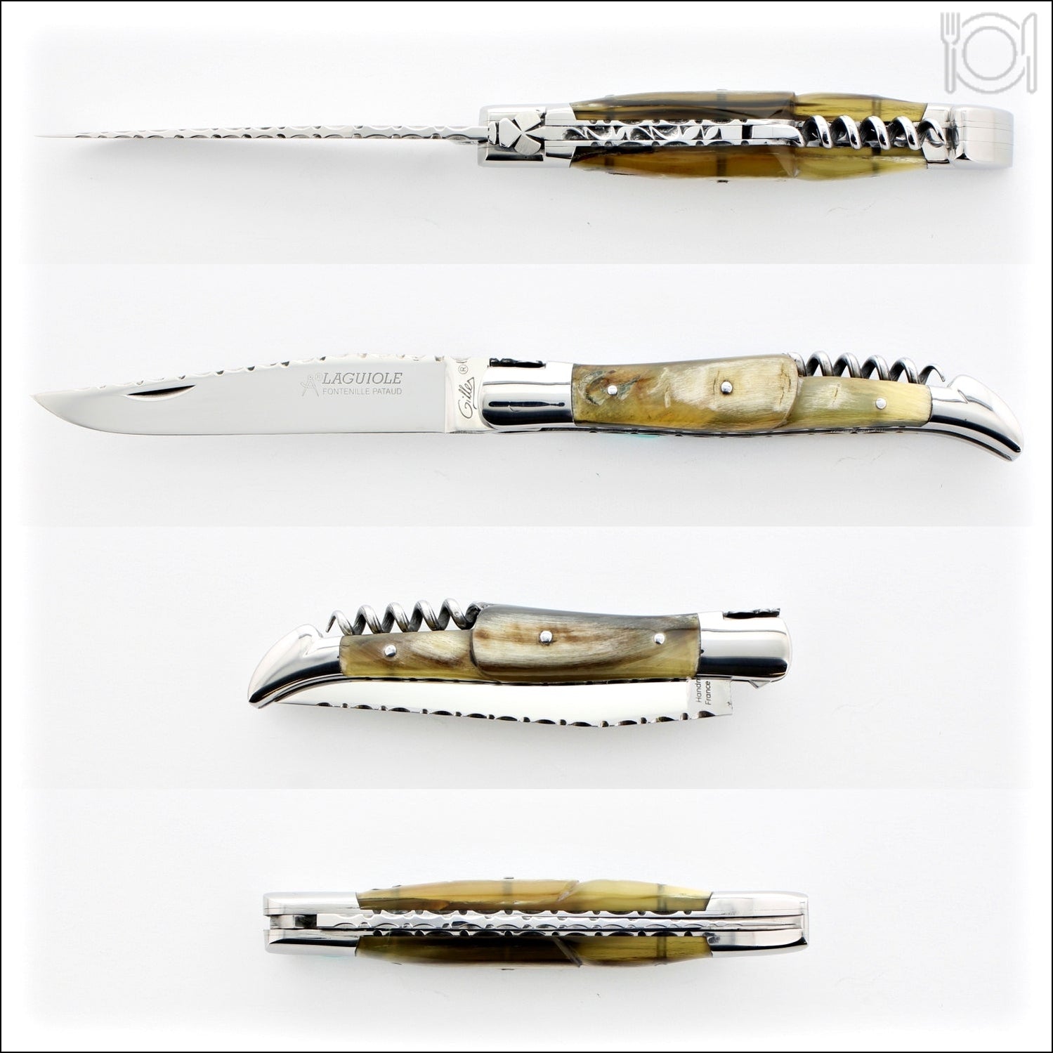 Laguiole Guilloche Corkscrew Knife - Ram Horn Handle