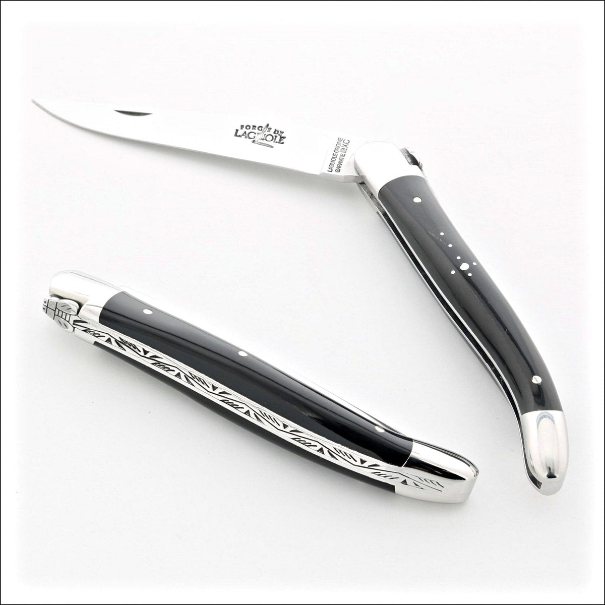 Carbon Blade Laguiole Pocket Knife Black Horn Tip Handle-